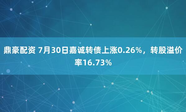 鼎豪配资 7月30日嘉诚转债上涨0.26%，转股溢价率16.73%